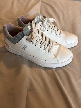 On Running Women’s White Sneakers with Gray and Light Pink Accents